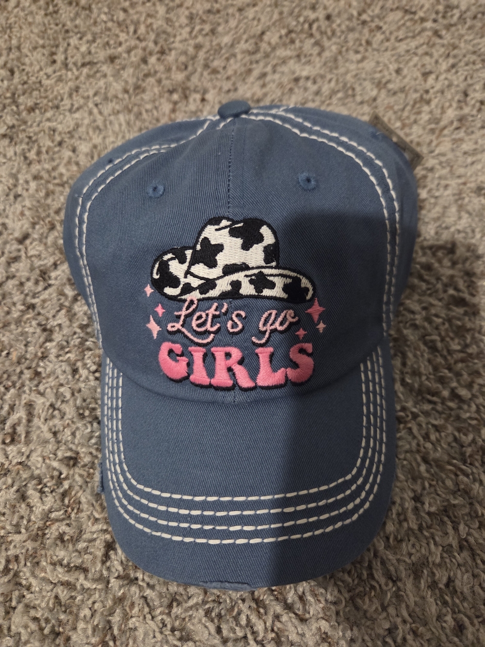Womens Blue Baseball Cap with 'Let's Go Girls' Pink Embroidery